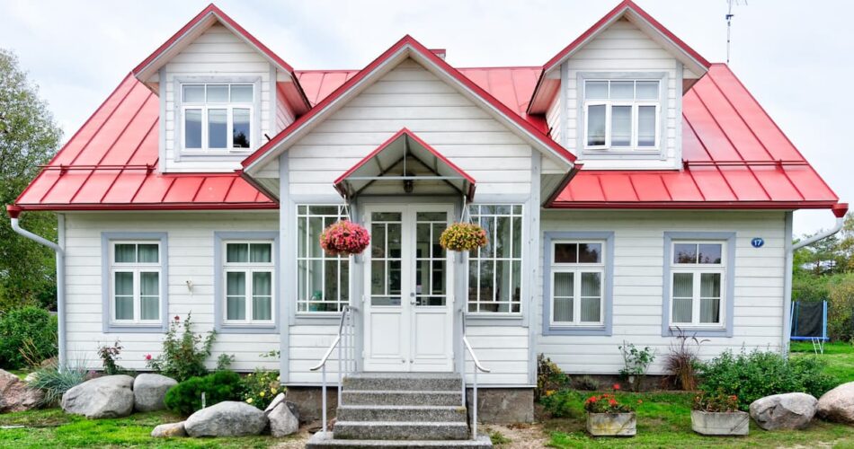 white and red house
